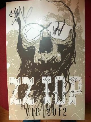 Zz Top Autograph Signed Skull Poster Gibbons Beard Hill