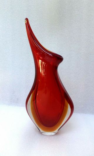 Murano Sommerso Seguso Red Flavio Poli Art Glass Vase