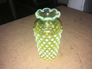Vintage Fenton Art Glass Yellow Topaz Opalescent Hobnail Vase / Jar
