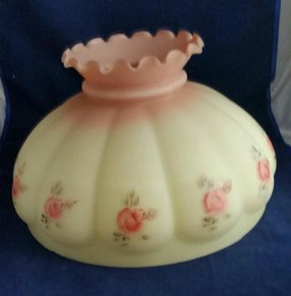 Fenton Hand Painted Milk Glass Hurricane Lamp Shade - Pink and Yellow with Roses 2