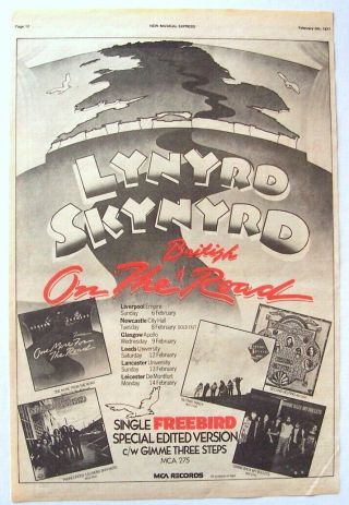 Lynyrd Skynyrd 1977 Poster Advert British Concert Tour One More From The Road