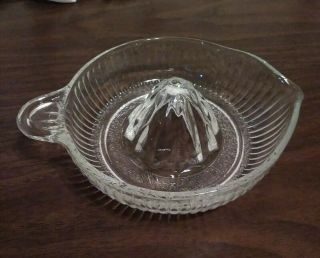 Vintage Large Heavy Ribbed Clear Glass Hand Citrus Juicer Reamer W/tab Handle