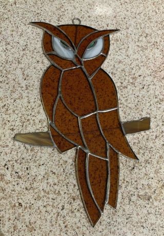 Owl Bird (large) - Stained Glass - Handcrafted - Sun Catcher - 12” X 8 " Inch