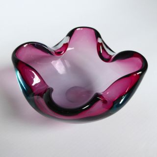 Vintage 60s/70s Murano Pink Cased In Turquoise Bowl/dish/ashtray Retro Art Glass