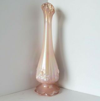 Vintage 1980s Pink Opalescent Glass Fenton Bud Vase 8 And 1/2 Inches Tall