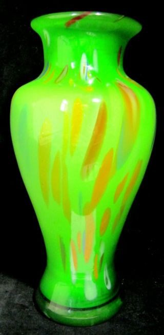 Vintage Murano Italy 12 " Green Cased Art Glass Vase With Sticker