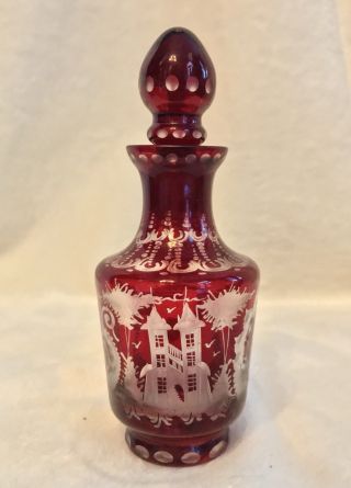 Vintage 1920s Egermann Ruby Red Bohemian Czech Art Glass - Small Perfume Bottle