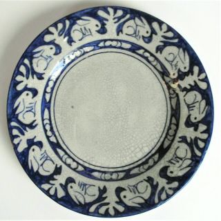 Antique Early Dedham Pottery 6 " Rabbit Pattern Plate Blue Arts Crafts Old Mark