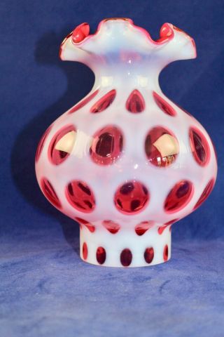 Fenton Cranberry Opalescent Coin Dot Lamp Shade 3 " Fitter