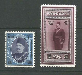 Egypt 1932 King Fouad Surcharges 50m On 50p & 100m On £e1 Both Fine Mounted