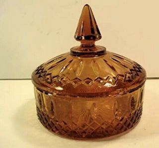 Vintage Amber Indiana Glass 1950 Princess Candy Box Dish W/lid Mid Century