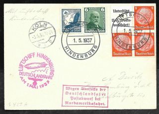 Germany 1 May 1937 Zeppelin Hindenburg Last Flight Postcard