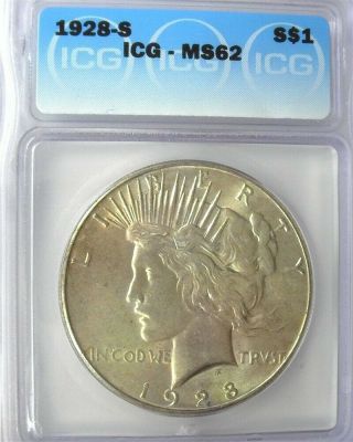 1928 - S PEACE SILVER DOLLAR ICG MS62 LISTS FOR $250 2