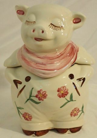 Vintage Shawnee Pottery Usa Happy Smiley Pig Cookie Jar