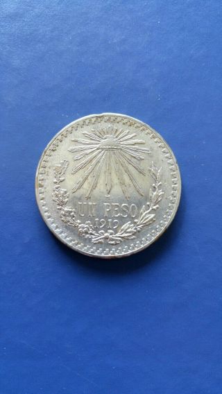 1919 Mexico Estados Unidos Mexicanos Un Peso Silver Coin