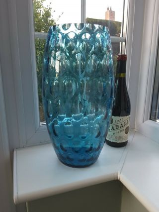 Huge Vintage Czech Borske Sklo Olives / Optic Blue Art Glass Circa 1960 
