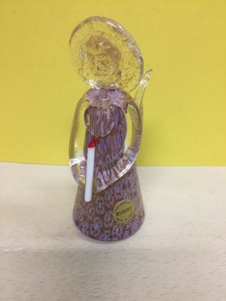 Vintage Murano Art Glass Angel With Candle Millefiori Clear With Gold Accents