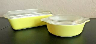 (2) Vintage Pyrex Yellow Refrigerator Dishes With Lids