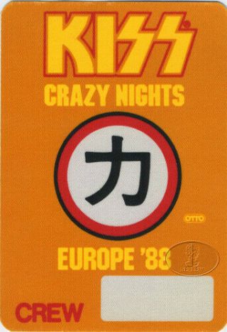 Kiss 1988 Crazy Nights Europe Tour Backstage Pass