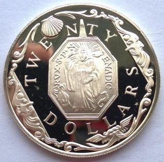 British Virgin 1985 Religious Medallion 20 Dollars Silver Coin,  Proof