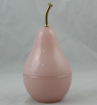 French Pink Opaline Glass Pear Trinket Box Mid 20th Century Modern Art Glass