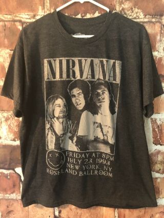 Six Fifty One Nirvana Graphic T - Shirt Gray Photo Of Band Roseland Ny 1993 Sz Lg