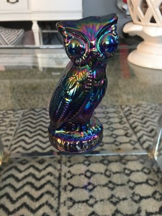 Vtg Mosser Carnival Glass Owl Iridescent Purple / Blue 4.  5 " Tall Big Eye Signed