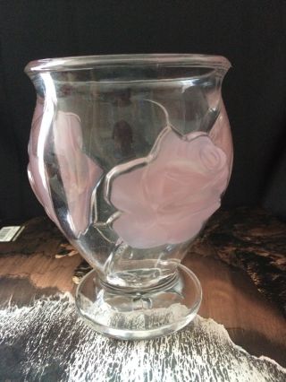 Verlys French Art Glass Vase - Decoration Of Purple Roses Art Glass
