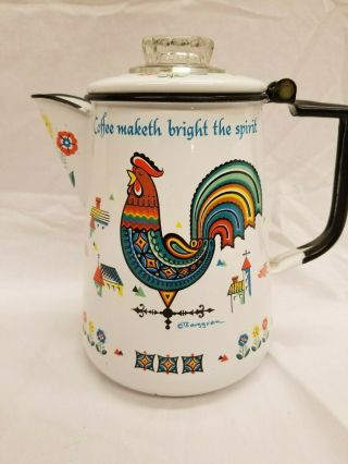 Vintage Berggren Enamelware Percolator Pot Coffee Maketh Bright The Spirit