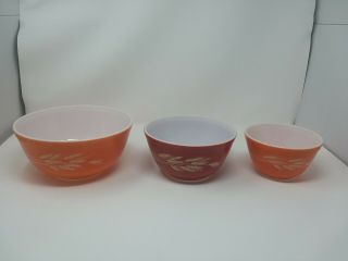 Vintage Pyrex Harvest Wheat 401,  402,  403 Nesting Mixing Bowls.  2.  5l,  1.  5l,  And 750ml