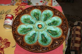 Vintage Treasure Craft Divided Serving Dish - Large - 8 Sections - Wood Grain & Green