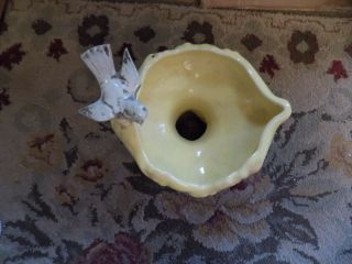 Vtg signed McCoy Pottery Wide stem Planter Yellow Bowl Dish with 3D Bird USA 2