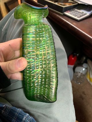 Loetz Chine Green Iridescent Type Decorated Vase
