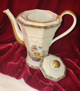 Antique Theodore Haviland Limoges Teapot W/ Lid France Flowers Gold Trim