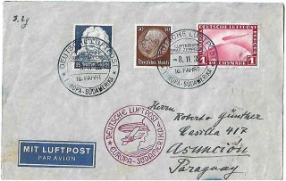 Lufthansa Zeppelin Germany To Paraguay Air Cover 1935