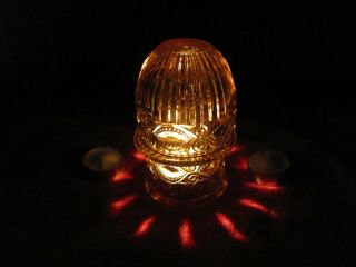 A Vintage Quilt Pressed Art Glass Amber Fairy Tea Candle Lamp Fenton
