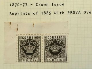 1885 Rare São Tomé E Principe Portuguese Colonial Stamp Reprints Prova OvP. 3