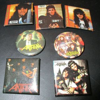 7 Vintage Anthrax Pins Buttons Thrash Metal Not Scott Ian Hardcore Metallica