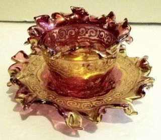 Antique Moser Art Glass Demitasse Cup And Saucer