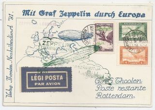 1931 Hungary To Netherlands Zeppelin Advertising Cover,  Color Cancels