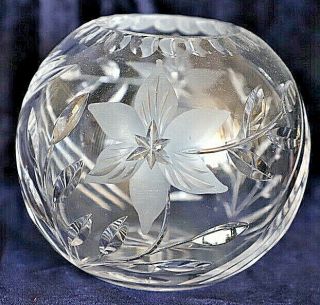 Vintage Retro Cut Etched Crystal Rose Bowl ?bohemia 1.  5 Kg 15cm Diameter