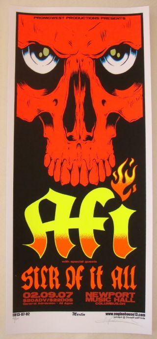 2007 Afi & Sick Of It All - Silkscreen Concert Poster S/n By Mike Martin