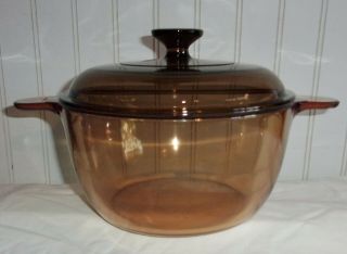 Corning Vision 2.  5 L Stock Pot Pan Dutch Oven W/ Lid Amber Glass France Guc