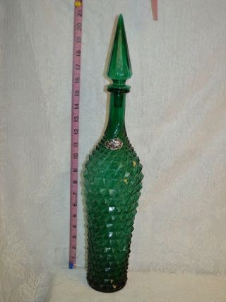 Vintage Rossini Empoli Blue Green Glass Genie Decanter 21 Inches Tall