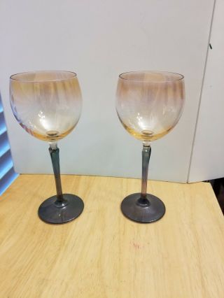 2 Colony Brigitte Carnival Iridescent 7 3/8 " Wine Goblets Glasses 8 Oz