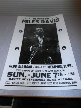 Old Vtg Miles Davis Concert Poster 1959 Memphis,  Tenn.
