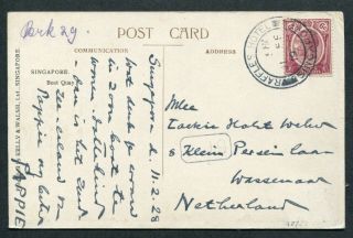 1928 S.  S.  Malaya Gb Kgv Postcard Singapore Raffles Hotel Cds Pmk To Netherland