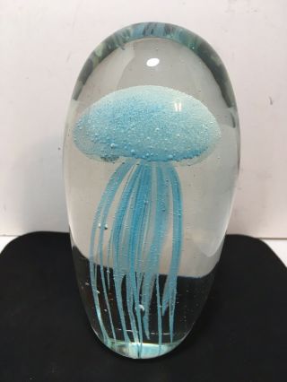 Murano Style Art Glass Paperweight Jellyfish Glows In The Dark 5.  75” Home Decor