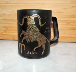 Vtg Aries Federal Glass Coffee Mug 60s Black/gold White Milk Glass Astrology Exc