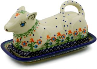 Polish Pottery Butter Dish 8 " Spring Flowers